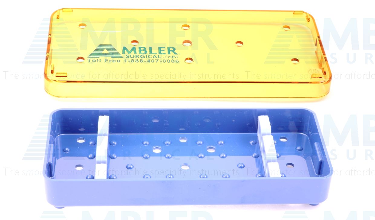 Diamond knife plastic sterilization tray, 2 1/2''W x 6''L x 3/4''H, base, lid, and 2 bars with 2 slots