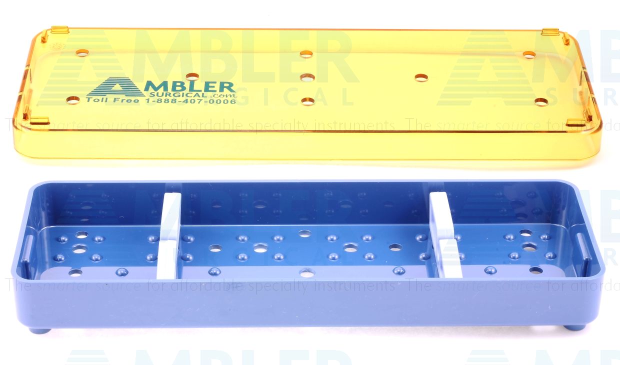 Diamond knife plastic sterilization tray, 2 1/2''W x 7 1/2''L x 3/4''H, base, lid, and 2 bars with 1 slot