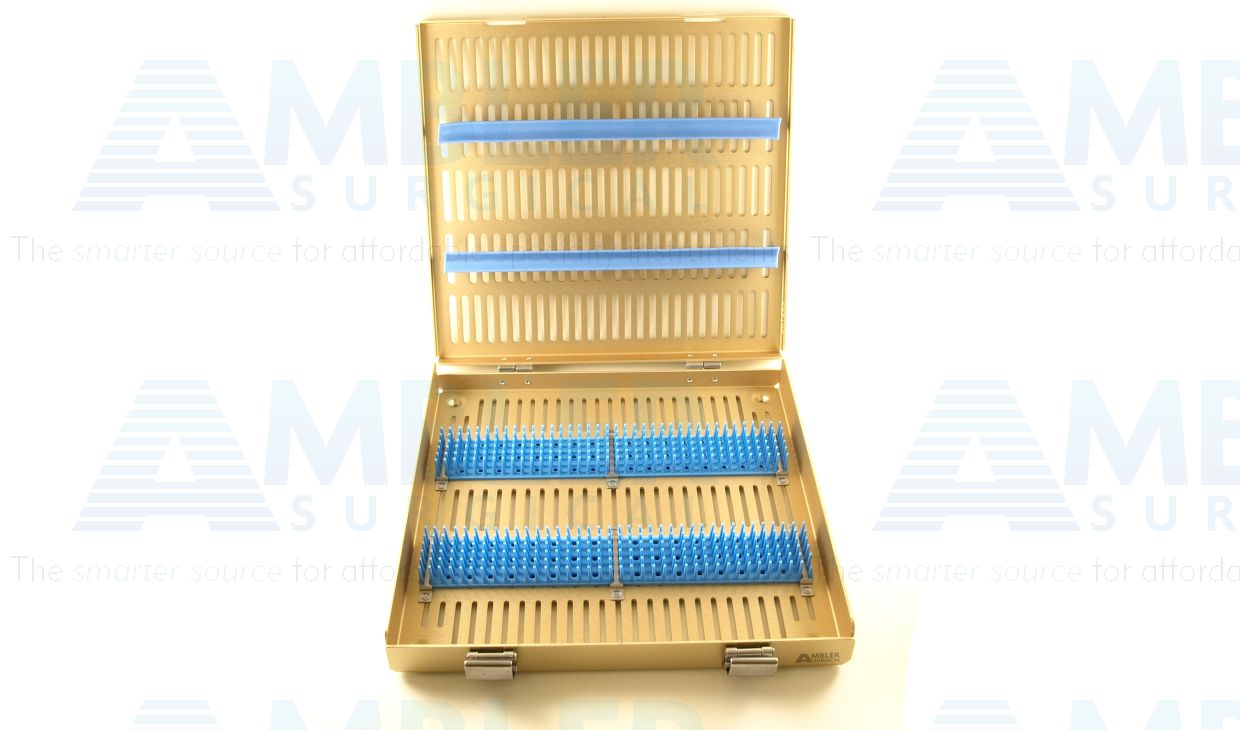 Microsurgical aluminum instrument sterilization tray, 10 1/2''W x 10 1/2''L x 1 1/2''H, silicone finger strips