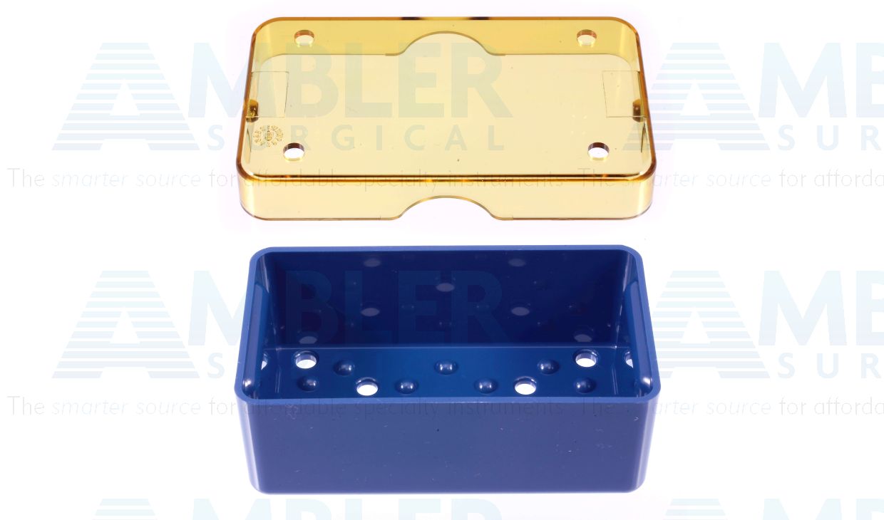 Mini plastic instrument sterilization tray, 1 1/2''W x 2 3/4''L x 1 1/4''H, deep base and lid