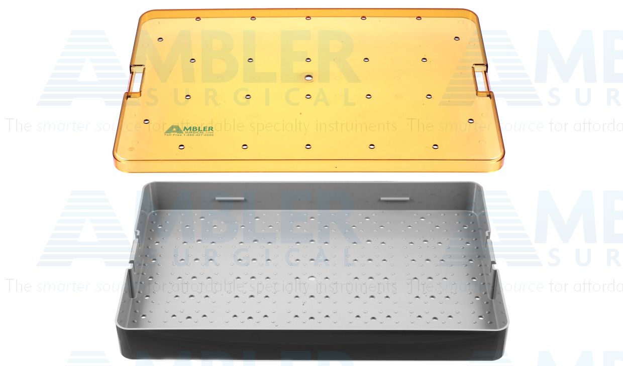 Microsurgical plastic instrument sterilization tray, 10''W x 15''L x 1 1/2''H, deep base and lid