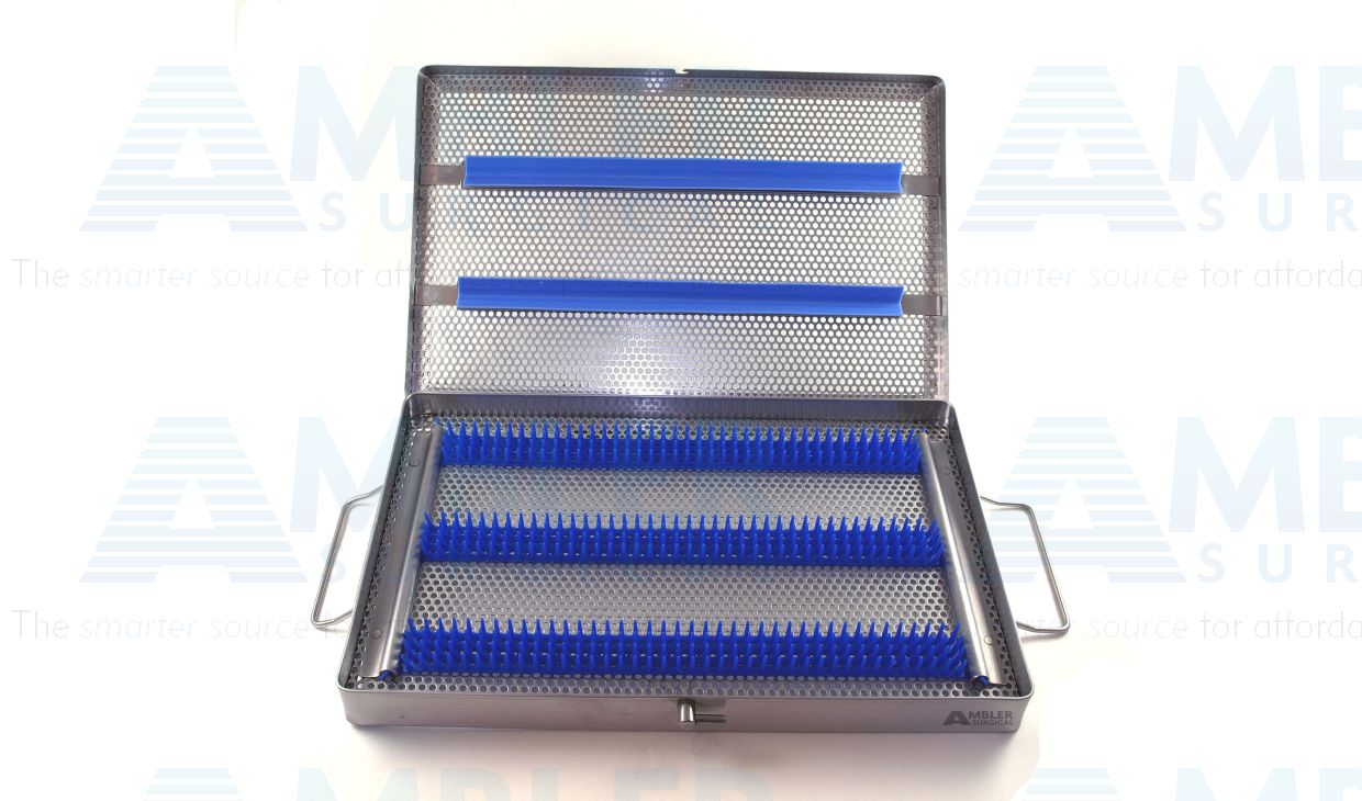 Microsurgical instrument sterilization tray, 8 1/2''W x 12 1/2''L x 1 1/8''H, silicone cushion on the top and silicone finger strips on bottom