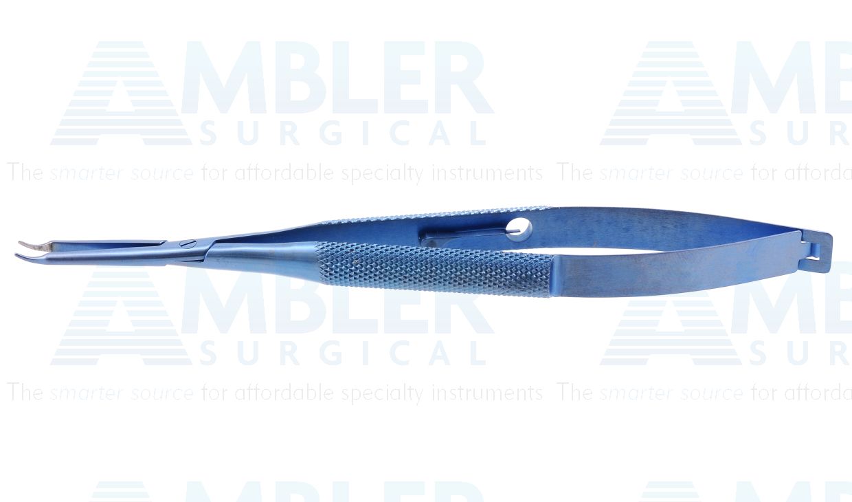 Apt microsurgical needle holder, 5 1/8'',delicate, strongly curved, 5.5mm TC dusted jaws, 28.0mm from mid screw to tips, round handle, with lock, titanium