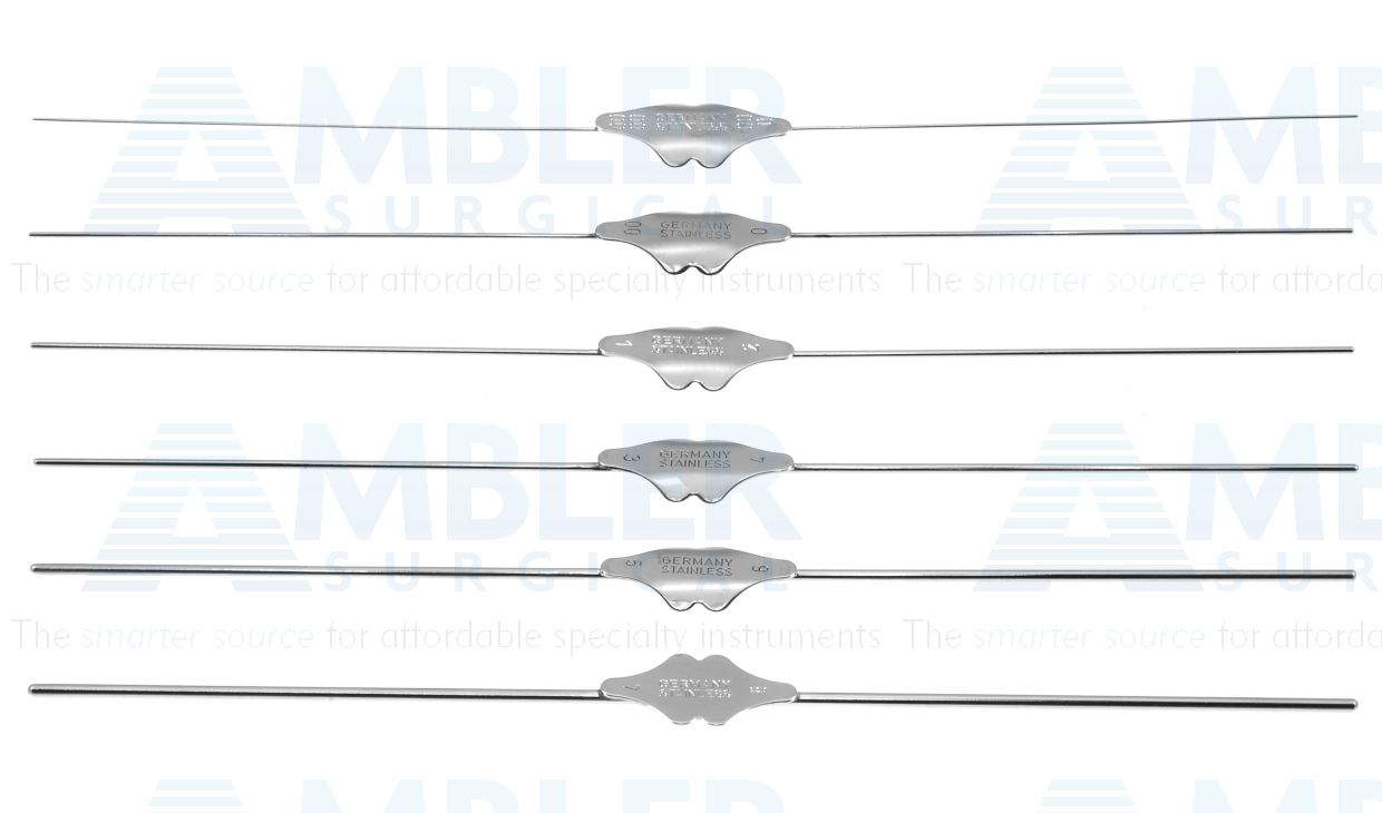 Bowman lacrimal probe, 5 7/8'',double-ended, set of 6, blunt ends, malleable stainless steel (9911E, 9912E, 9913E, 9914E, 9915E and 9916E)