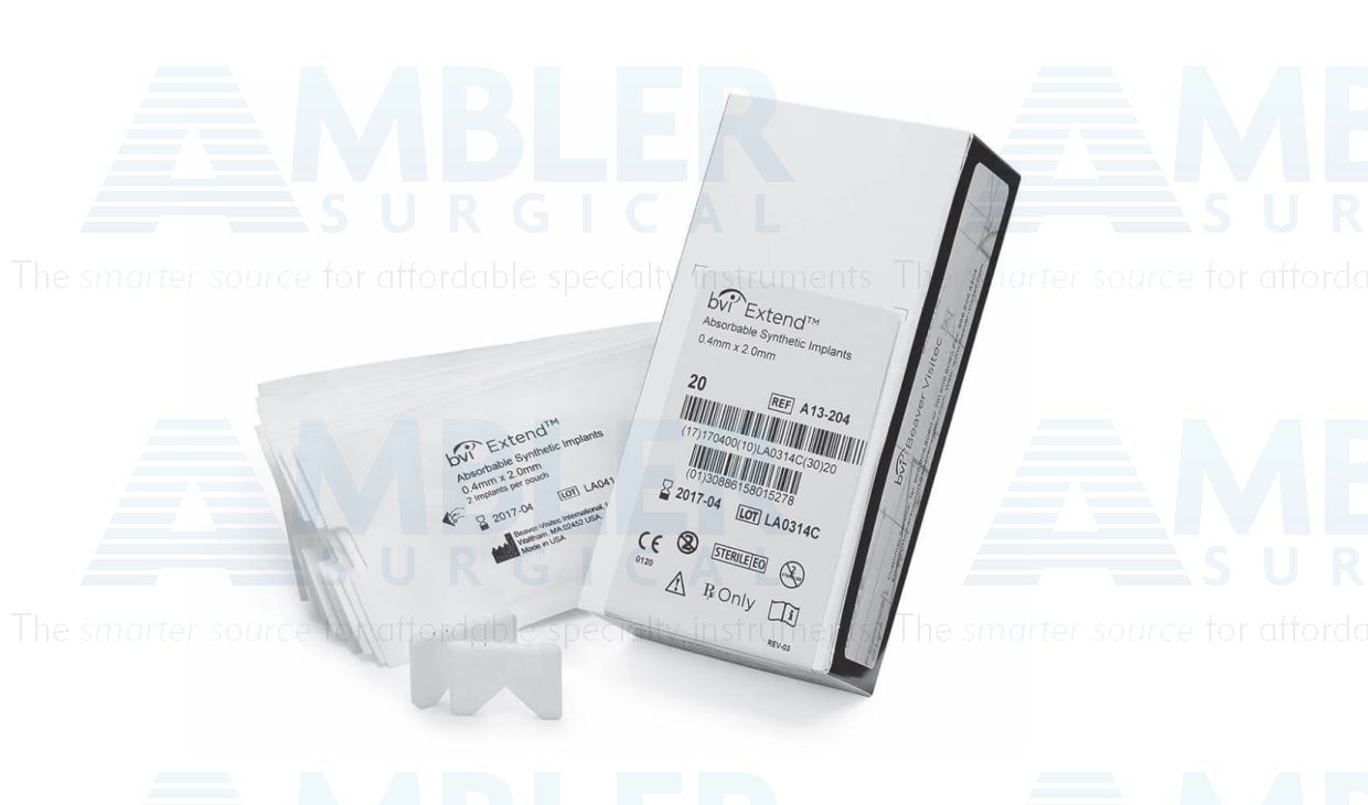 Extend™ absorbable temporary synthetic implants, 0.2mm x 2.0mm, provides occlusion for up to 3 months, packaged sterile, 20 implants per box