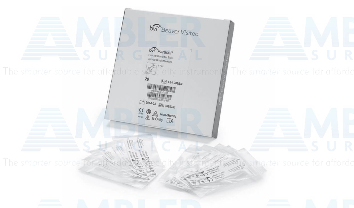 Micro Flow™ preloaded permanent partial punctal occluders bulk pack, size medium (0.55mm - 0.70mm), packaged non-sterile, 5 pairs per box, for use with A14-300''sertion instrument