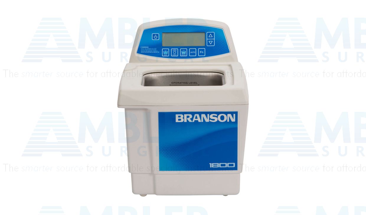 Bransonic® CPX1800H tabletop ultrasonic cleaner, digital timer, 1/2 gallon capacity, 10'' L x 12'' W x 11 1/2'' D overall size, 6'' L x 5 1/2'' W x 4'' D tank size, includes cover, ability to set temperatures from 20ºC/68ºF to 69ºC/156.2ºF, 120 Volt,