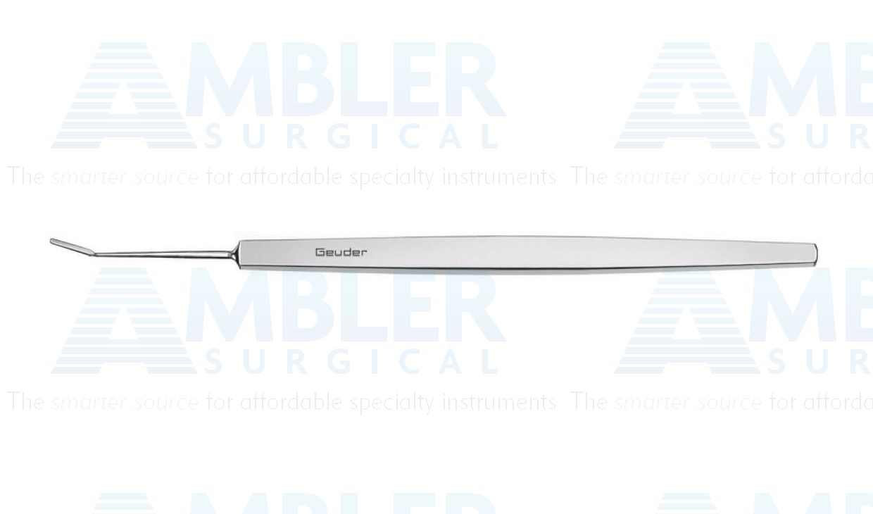 Bangerter iris spatula, 4 7/8'', angled, 8.0mm long x 1.0mm wide blade, flat handle