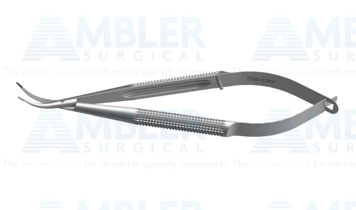 Needle holder/suture scissors, 5'', curved, 12.0mm blades, 3.0mm tying platform jaws, round handle, without lock