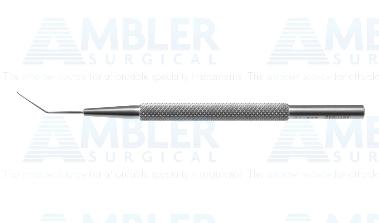 Descemet incision hook, 4'', angled shaft, 0.2mm blunt tip, round handle