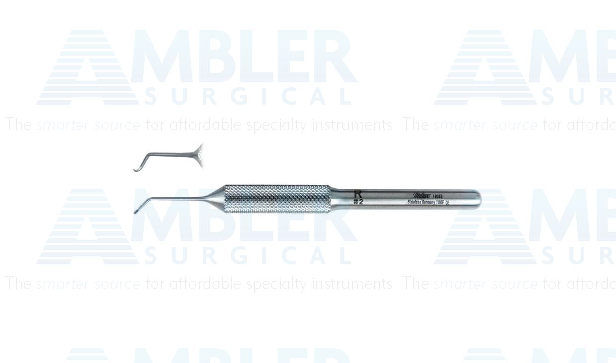 Ramelet phlebectomy hook, 4'',size #2, fine sharp hook, right handed, round handle