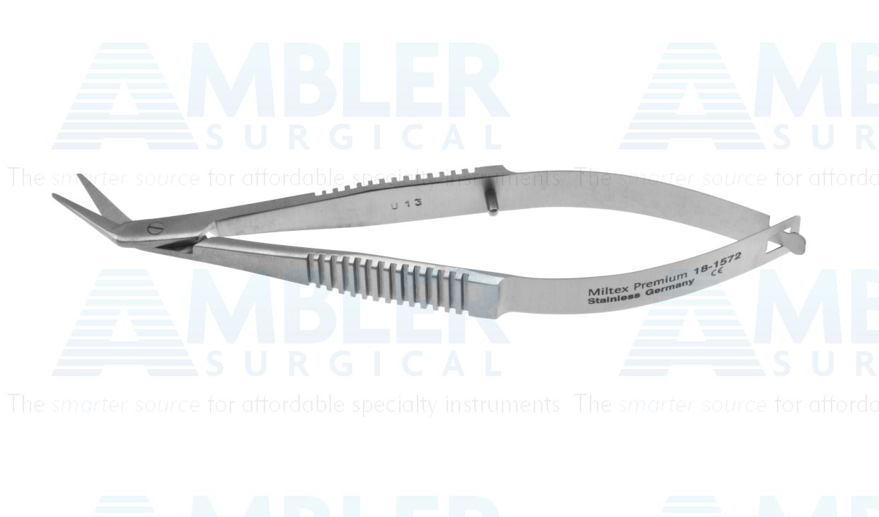 Castroviejo keratoplasty scissors, 3 3/4'',medium, angled to side 11.0mm blades, blunt tips, flat handle