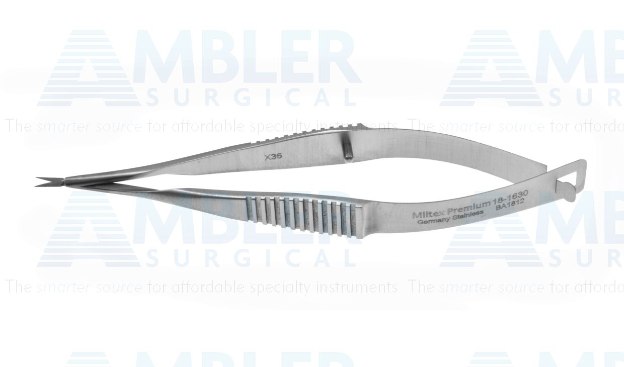 Vannas capsulotomy scissors, 3 1/4'',ultrafine, straight blades, sharp tips, flat handle