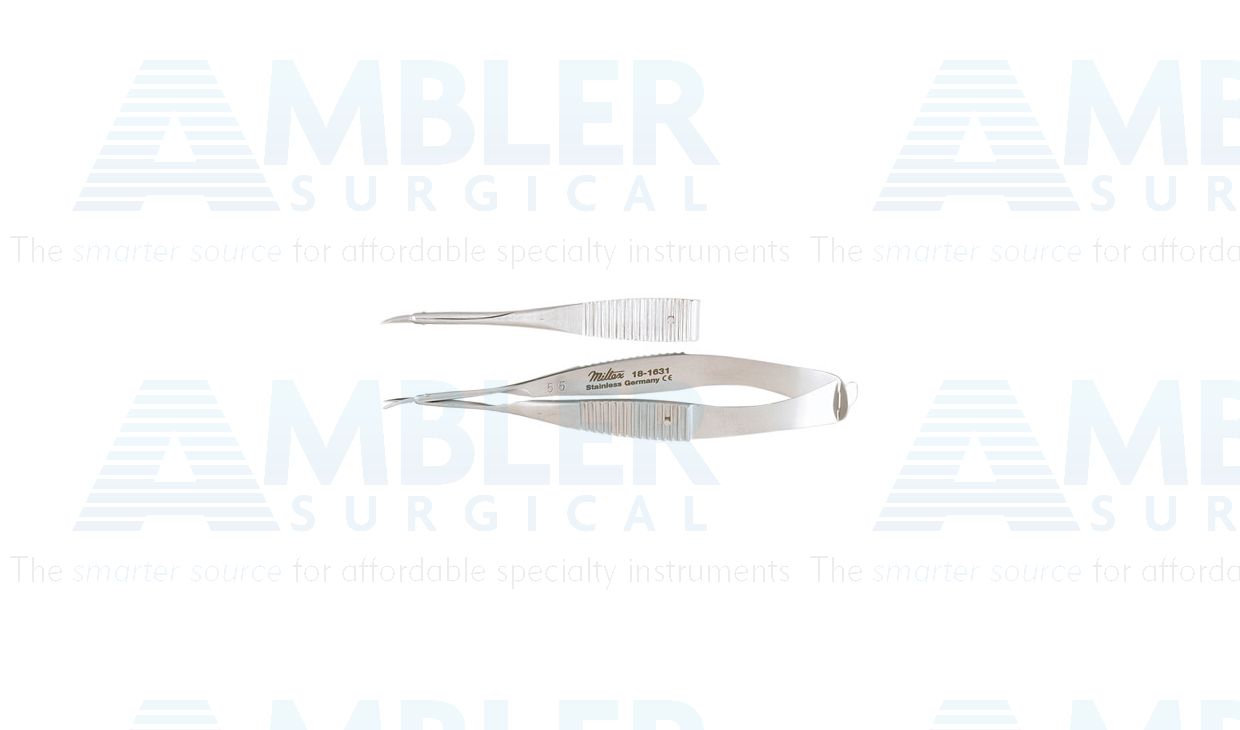 Vannas capsulotomy scissors, 3 1/4'',ultrafine, curved blades, sharp tips, flat handle