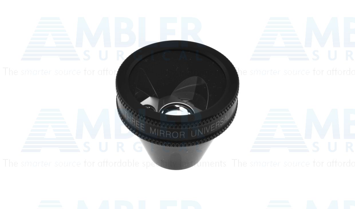 Ocular® Three mirror unversal style diagnostic lens, 140º static gonio FOV, 0.93x image mag., 18.0mm contact diameter, 32.2mm lens height