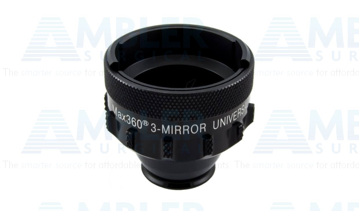 Ocular® Max360® three mirror universal lens with flange, 140º static FOV, 0.93x image mag., 1.08x laser spot mag., 20.0mm contact diameter, 34.0mm lens height