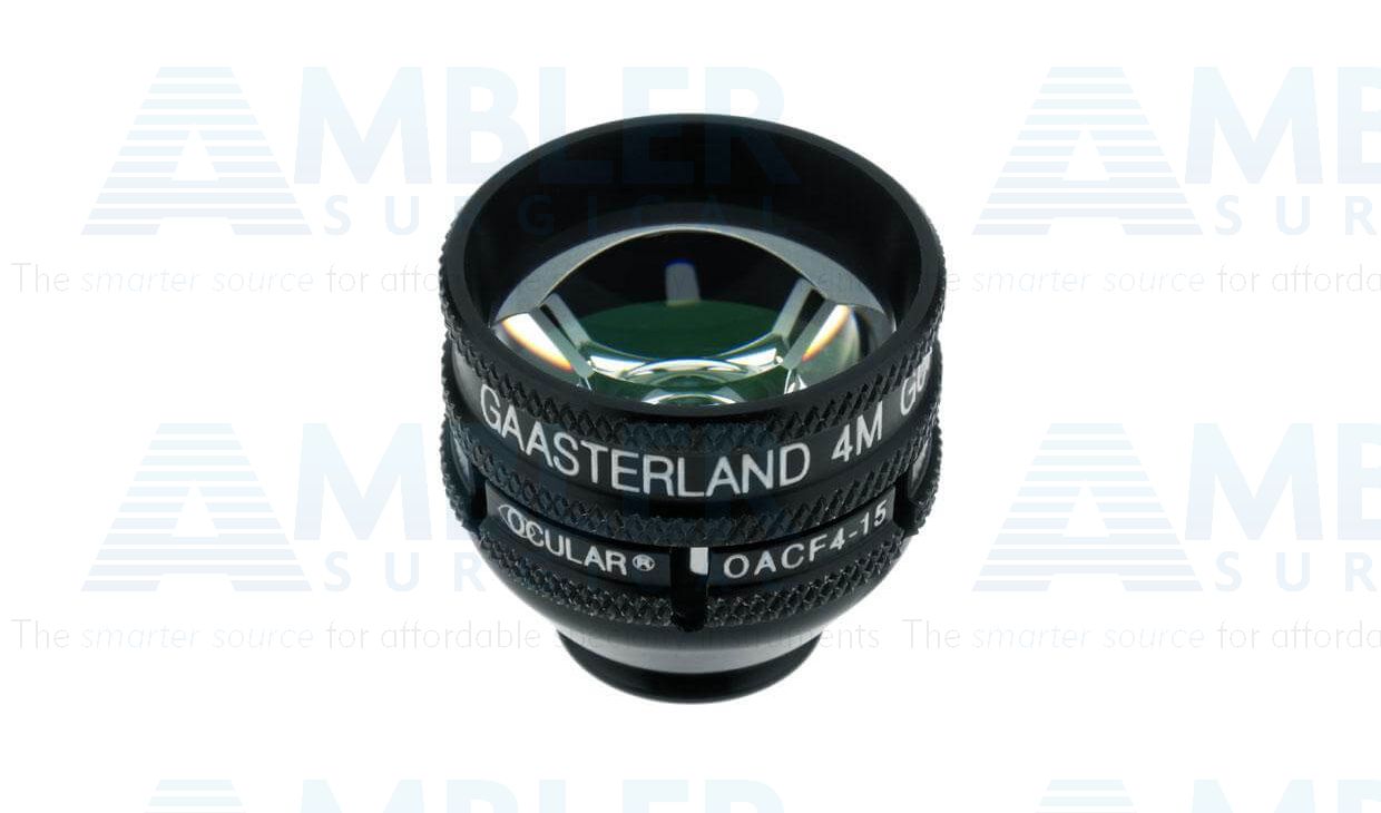 Ocular® Gaasterland four mirror gonio diagnostic lens, Laserlight® anti-reflective coating, with flange, 90º+ static Gonio FOV, 0.61x gonio mag., 15.0mm contact diameter, 24.5mm lens height, 24.5mm ring diameter