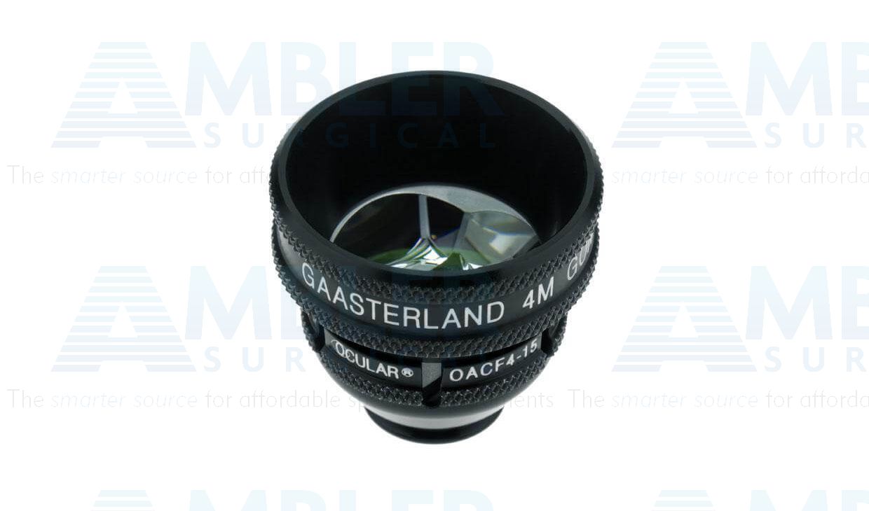 Ocular® Gaasterland four mirror gonio diagnostic lens, Laserlight® anti-reflective coating, with flange, 90º+ static Gonio FOV, 0.61x gonio mag., 15.0mm contact diameter, 30.0mm lens height, 31.5mm ring diameter