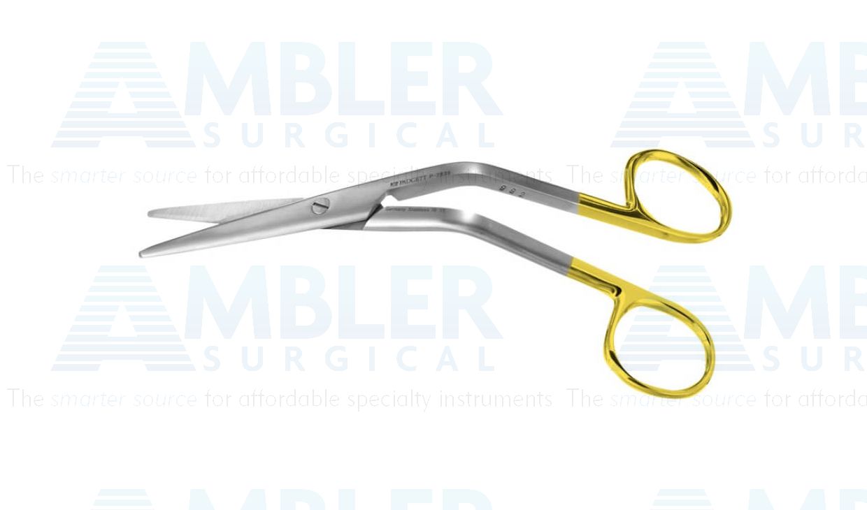 Cottle dorsal scissors, 6'',heavy, angled shanks, straight TC blades, blunt tips, gold ring handle