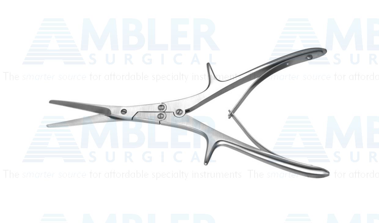 Turbinate scissors, 8 1/2'',narrow, straight blades, serrated bottom blade, blunt tips, squeeze handle