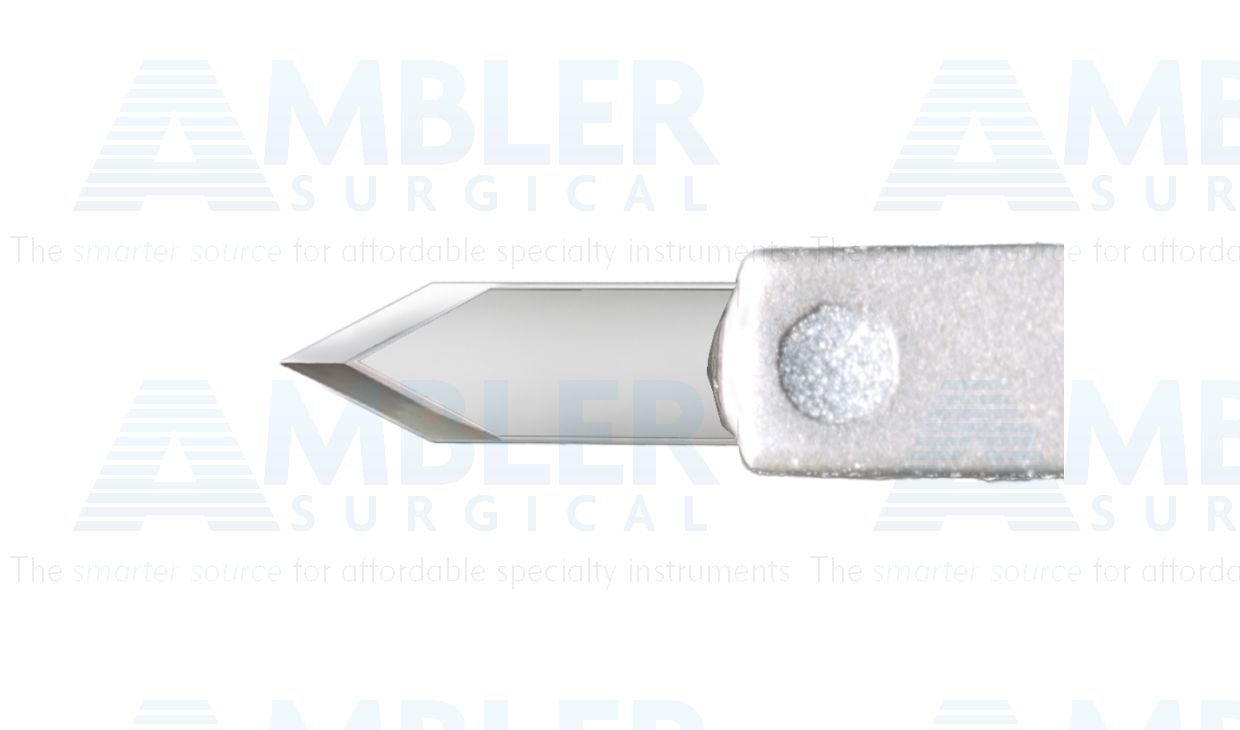 Mastel SafetyLance paracentesis diamond knife, angled, 1.00mm wide blade, tip angle 60º, safety beveled sides, sharp tip, president fixed handle