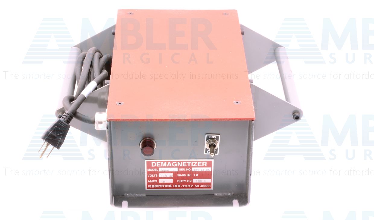 Surface type demagnetizer, 12 3/4''long x 6 5/8''wide x 3 5/8''high, 5''x 6 3/8''effective core area, continuous duty cycle, 115V AC, all components are  UL listed