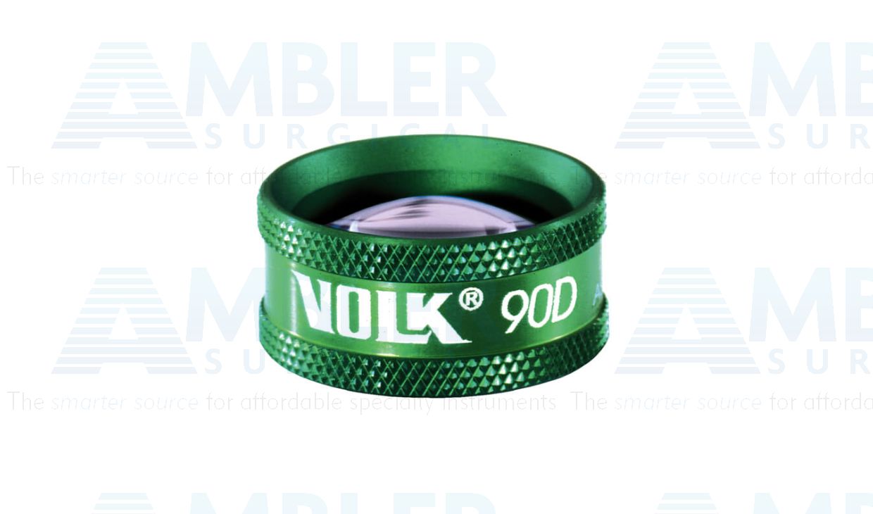 Volk® 90D Slit lamp lens, green ring, 74°/89° FOV, 0.76x image mag., 1.32x laser spot, 7.0mm working distance, ideal for general diagnosis and small pupil examinations 